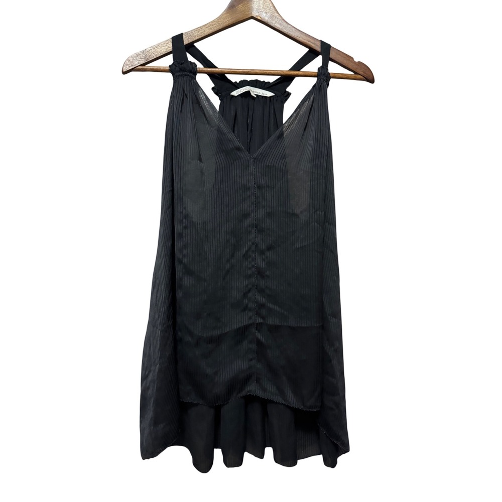 Rachel Rachel Roy Tank Top Women M Black Excellent Pleated High Low VNeck Blouse
